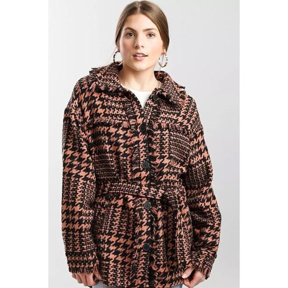 Hyfve Houndstooth Frayed Fringe Shack / Jacket Size S - Picture 1 of 12